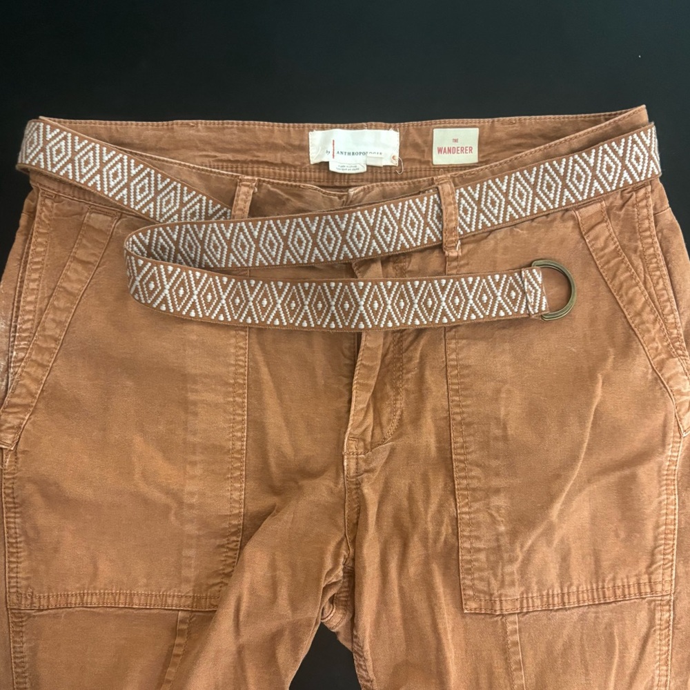 Anthropologie Reddish Brown Pants with Patterned Removable Belt The Wanderer 28 - Picture 4 of 8
